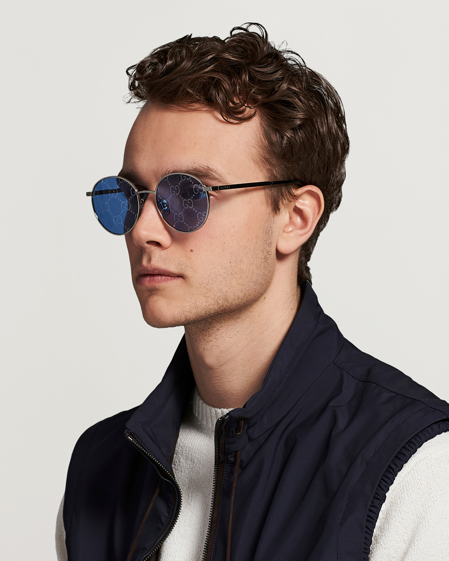 Heren | Ronde frame zonnebrillen | Gucci | GG0944SA Sunglasses Silver/Blue