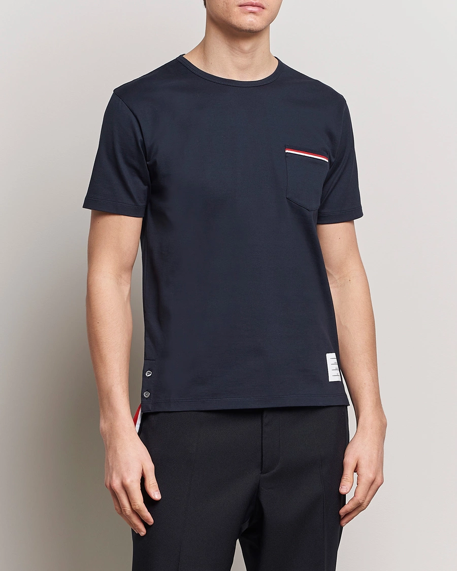 Heren | T-shirts met korte mouwen | Thom Browne | Short Sleeve Pocket T-Shirt Navy