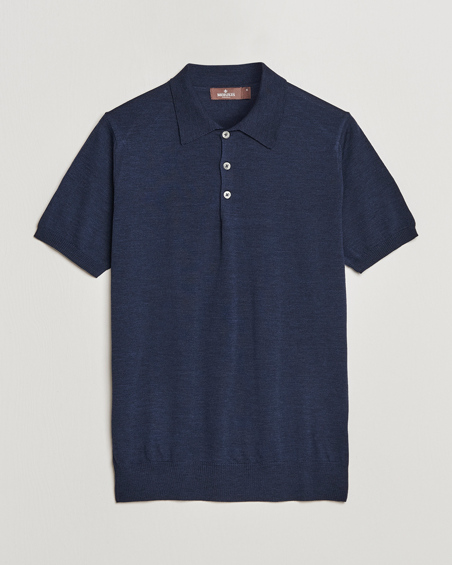Heren | Polo's | Morris Heritage | Short Sleeve Knitted Polo Shirt Navy