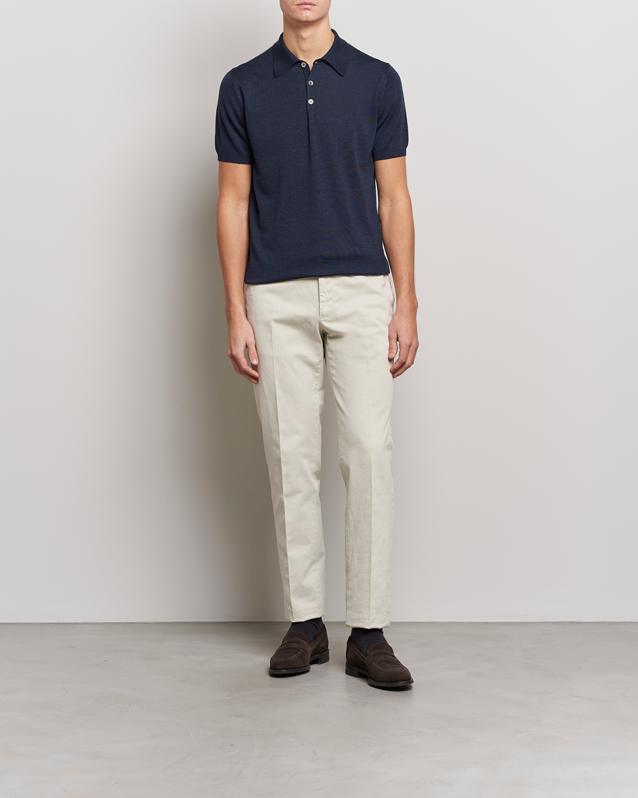 Heren | Polo's | Morris Heritage | Short Sleeve Knitted Polo Shirt Navy