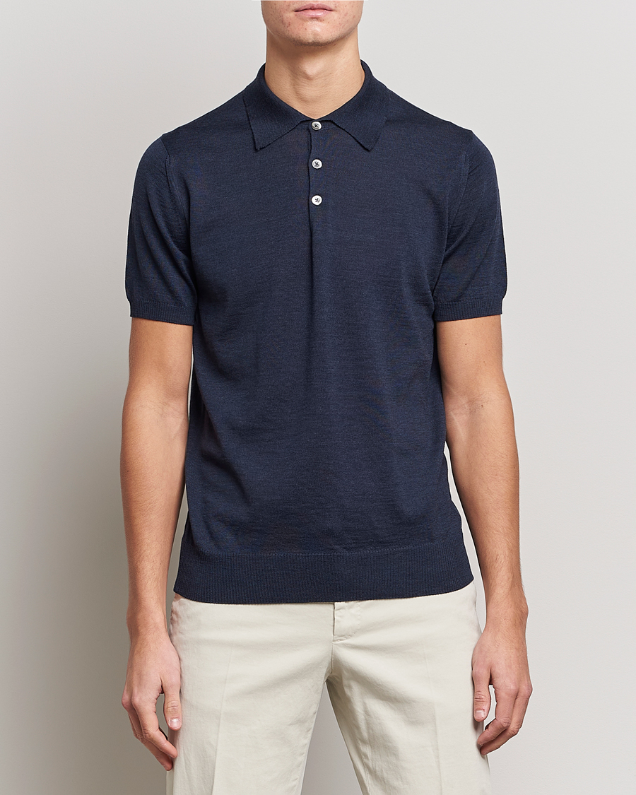 Heren | Polo's | Morris Heritage | Short Sleeve Knitted Polo Shirt Navy