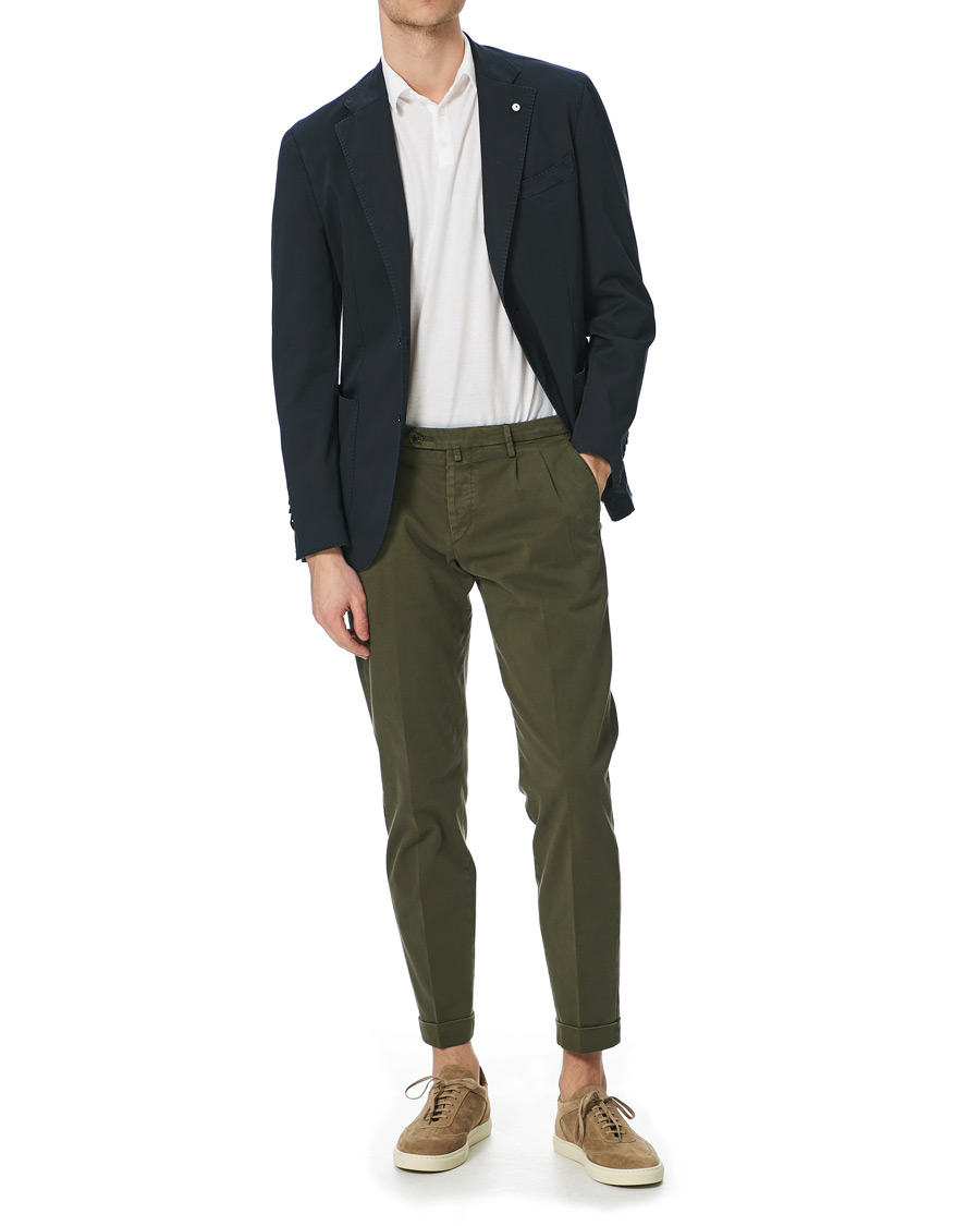 Heren | Broeken | Briglia 1949 | Easy Fit Pleated Cotton Chinos Olive