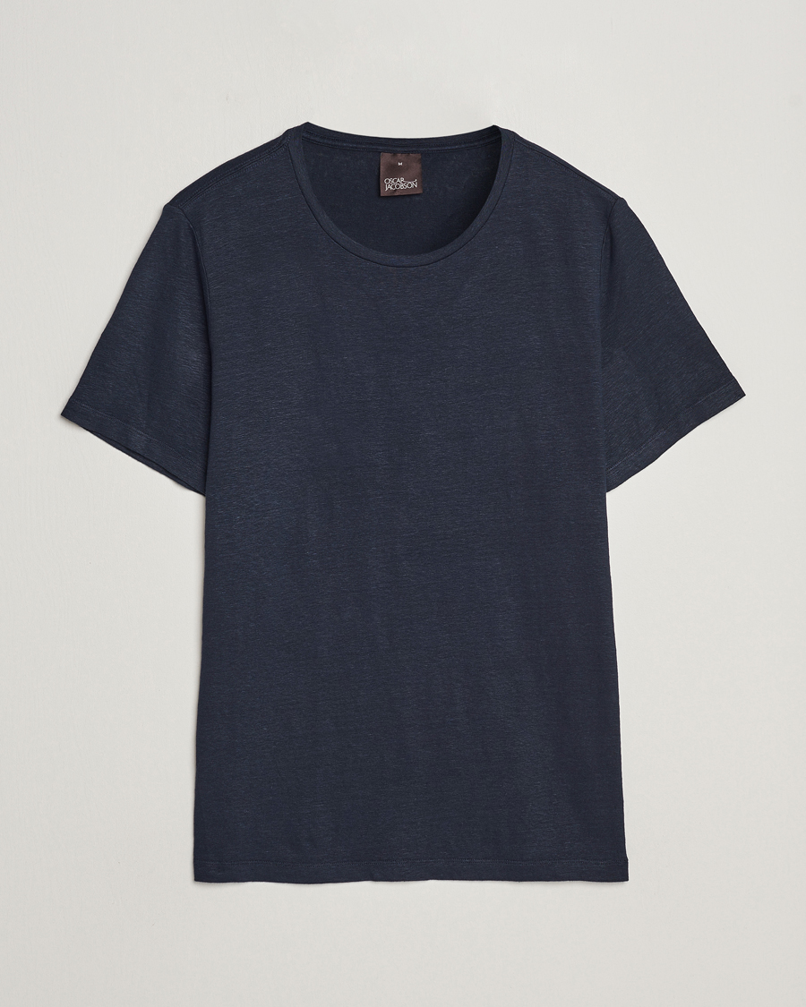 Heren | T-shirts | Oscar Jacobson | Kyran Linen T-Shirt Navy