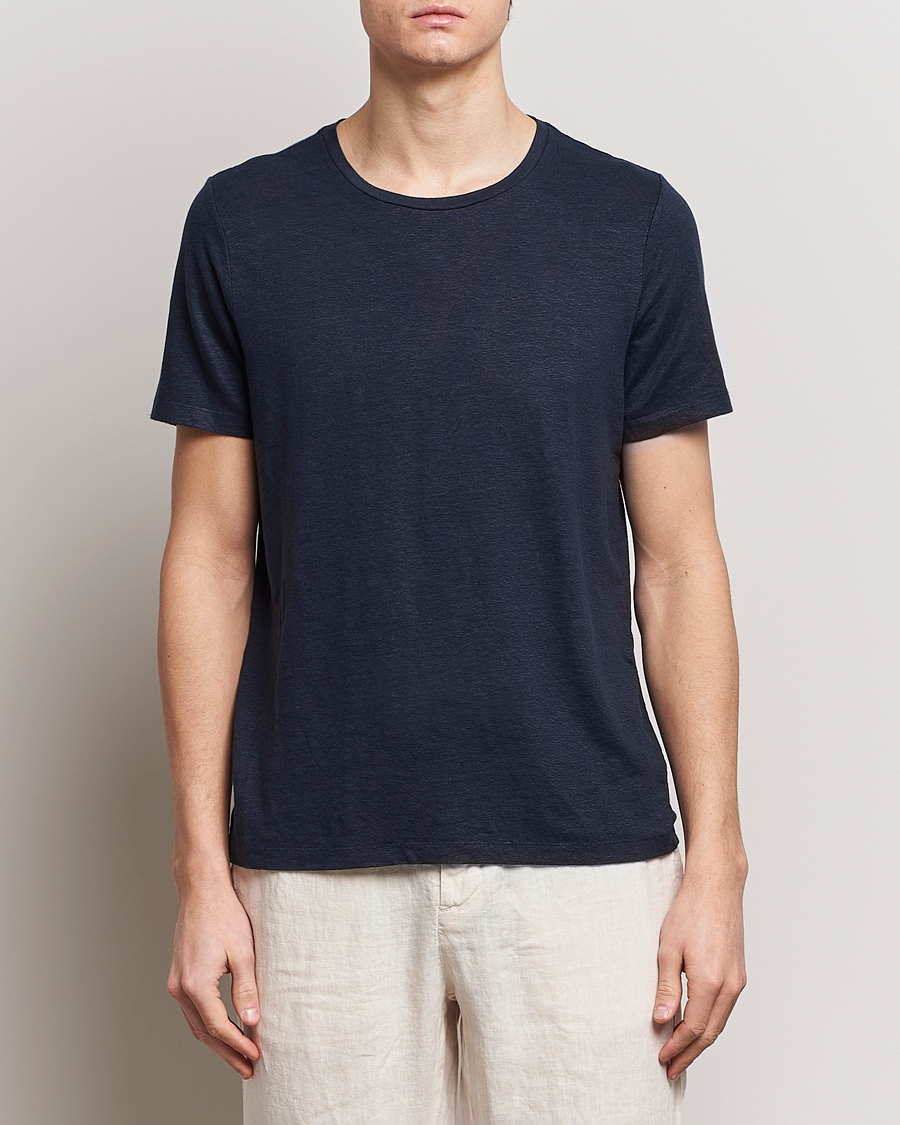 Heren | T-shirts | Oscar Jacobson | Kyran Linen T-Shirt Navy