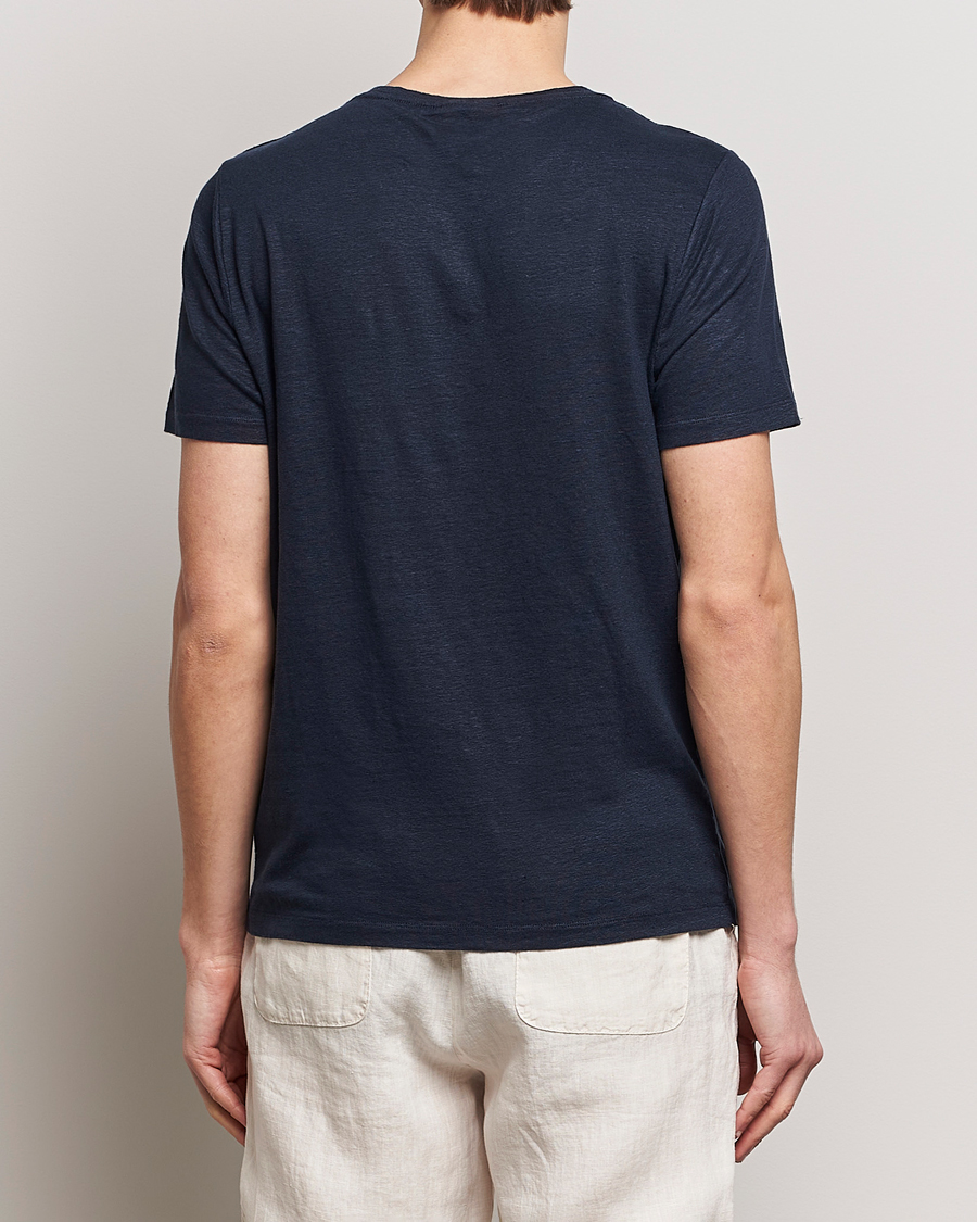 Heren | T-shirts | Oscar Jacobson | Kyran Linen T-Shirt Navy