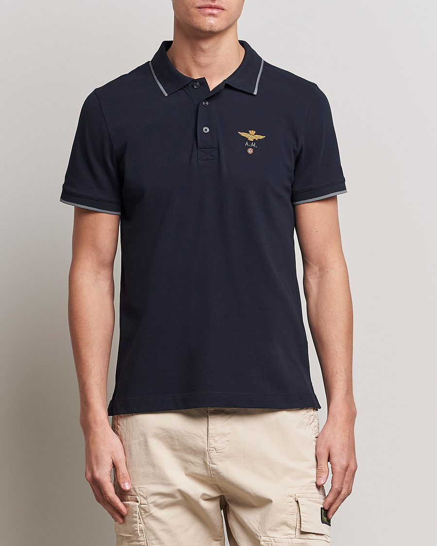 Heren | Sale | Aeronautica Militare | Garment Dyed Cotton Polo Navy