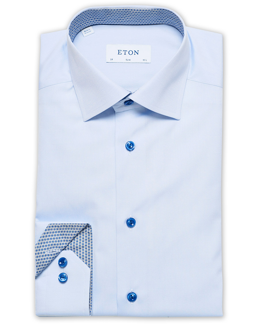 Heren | Overhemden | Eton | Slim Fit Contrast Cut Away Shirt Blue