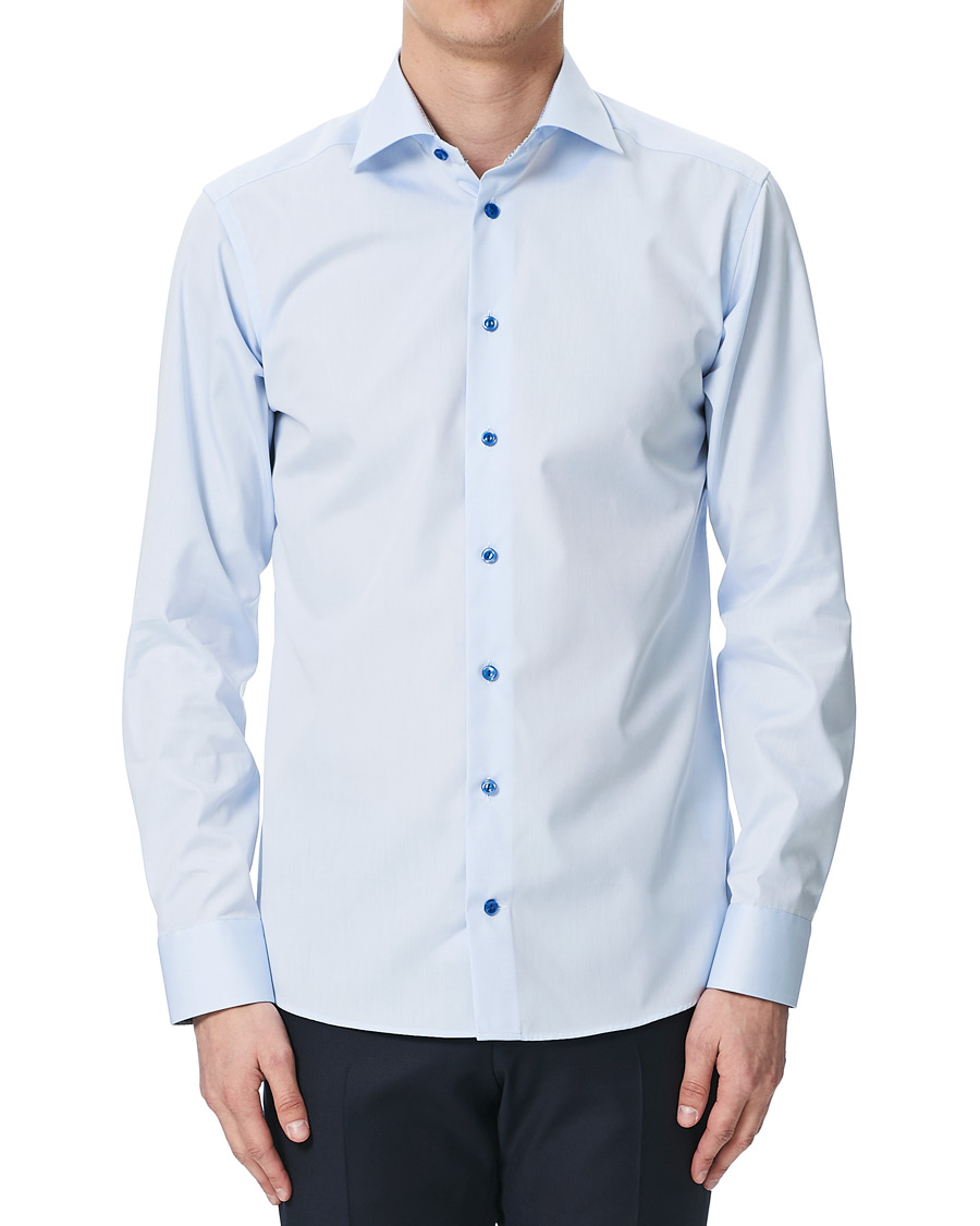 Heren | Overhemden | Eton | Slim Fit Contrast Cut Away Shirt Blue