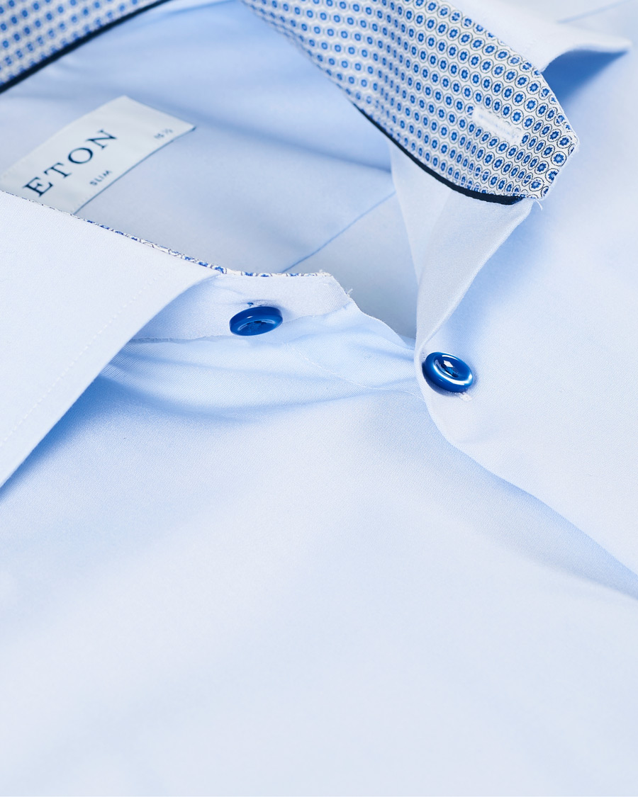 Heren | Overhemden | Eton | Slim Fit Contrast Cut Away Shirt Blue