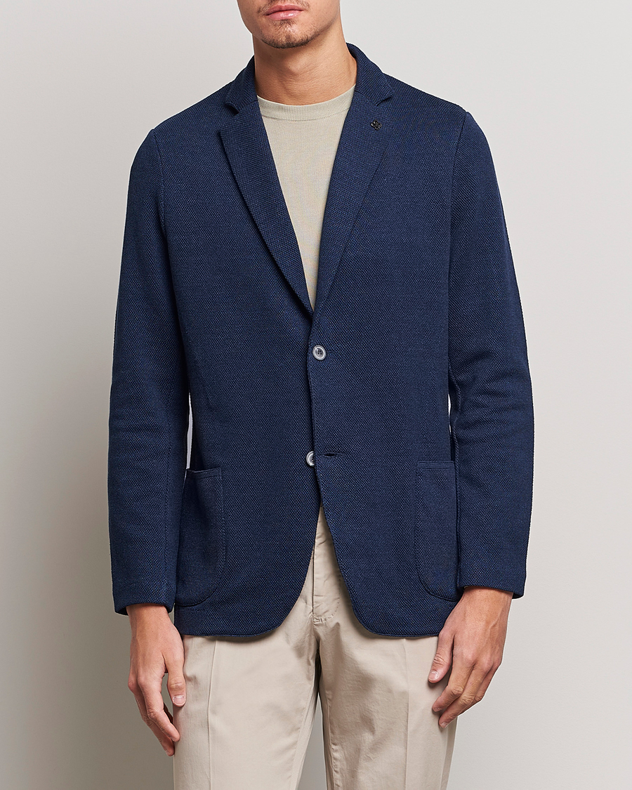 Heren | Linnen blazers | Gran Sasso | Structured Cotton/Linen Blazer Navy