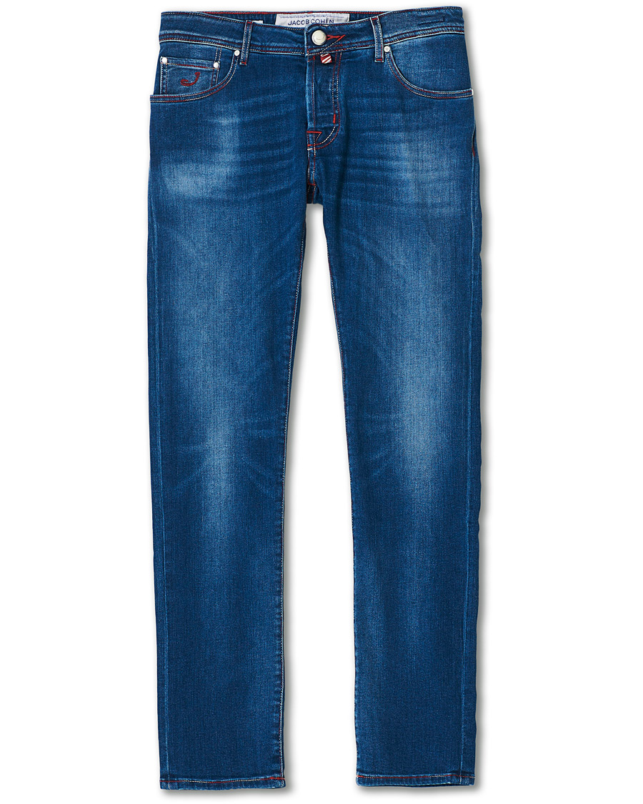 Heren | Jeans | Jacob Cohën | 622 Slim Fit Contrast Stiching Jeans Mid Blue