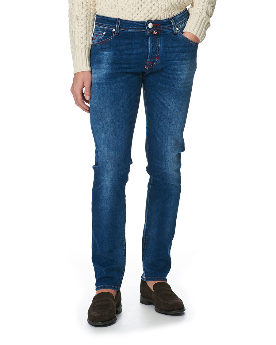 Heren | Jeans | Jacob Cohën | 622 Slim Fit Contrast Stiching Jeans Mid Blue