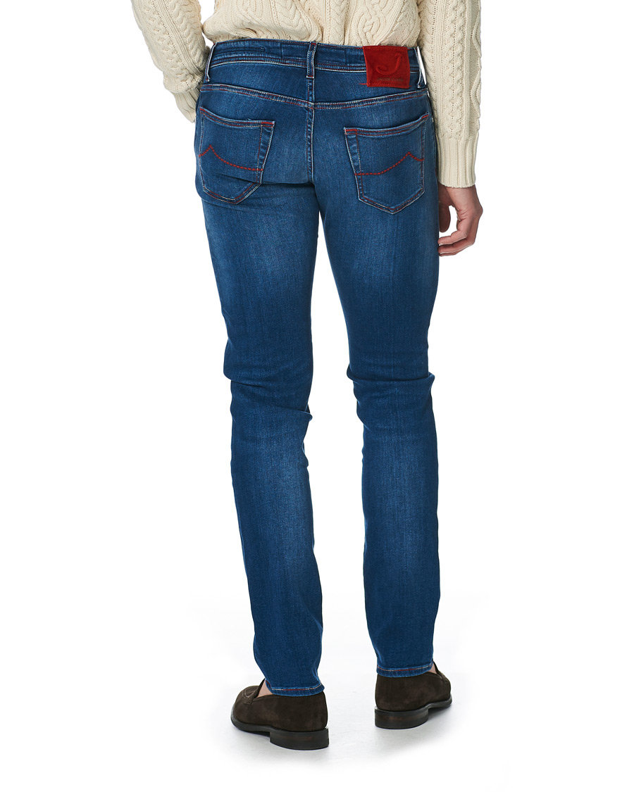 Heren | Jeans | Jacob Cohën | 622 Slim Fit Contrast Stiching Jeans Mid Blue