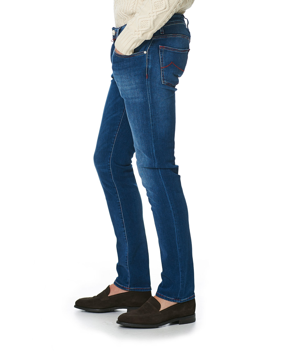 Heren | Jeans | Jacob Cohën | 622 Slim Fit Contrast Stiching Jeans Mid Blue