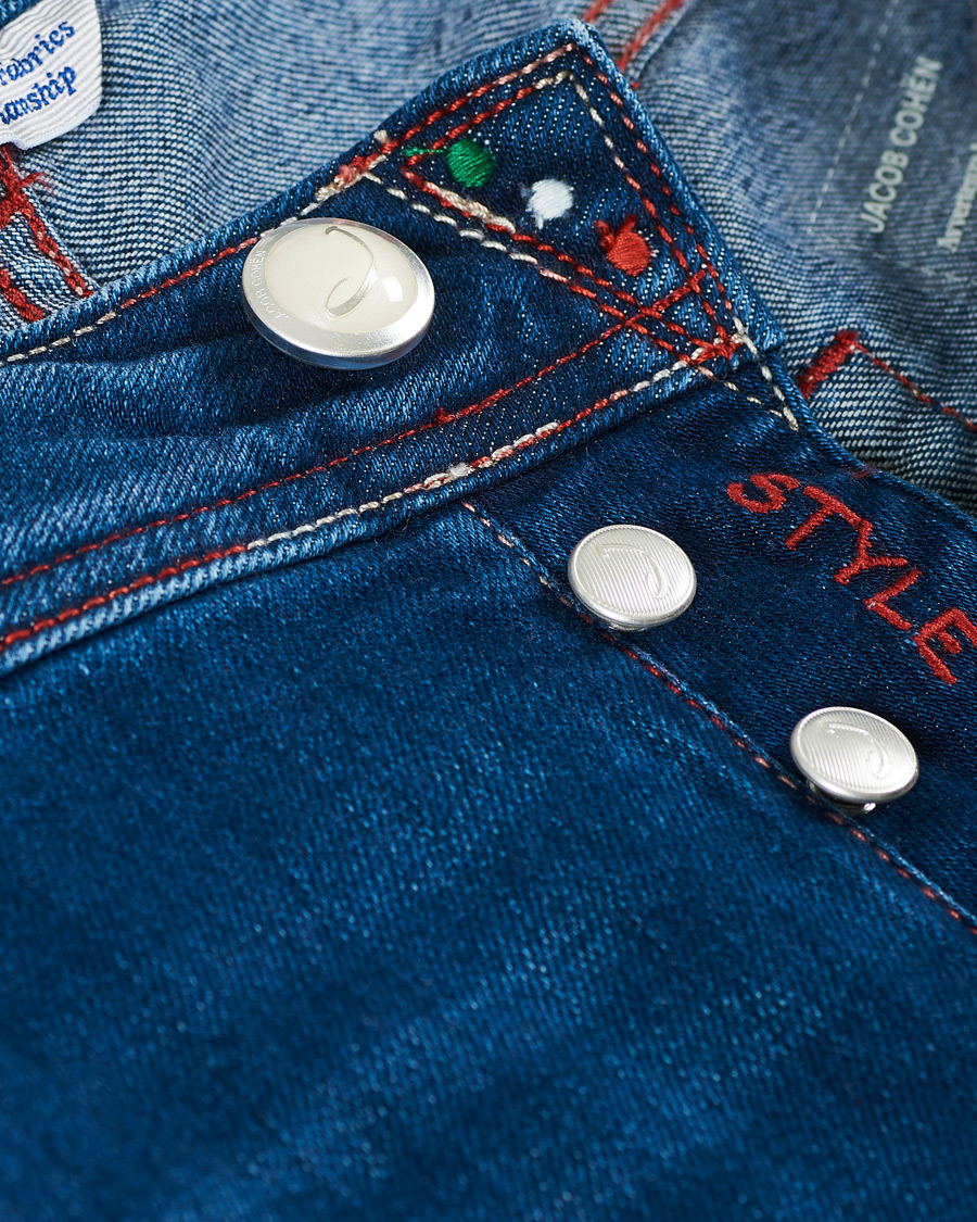 Heren | Jeans | Jacob Cohën | 622 Slim Fit Contrast Stiching Jeans Mid Blue