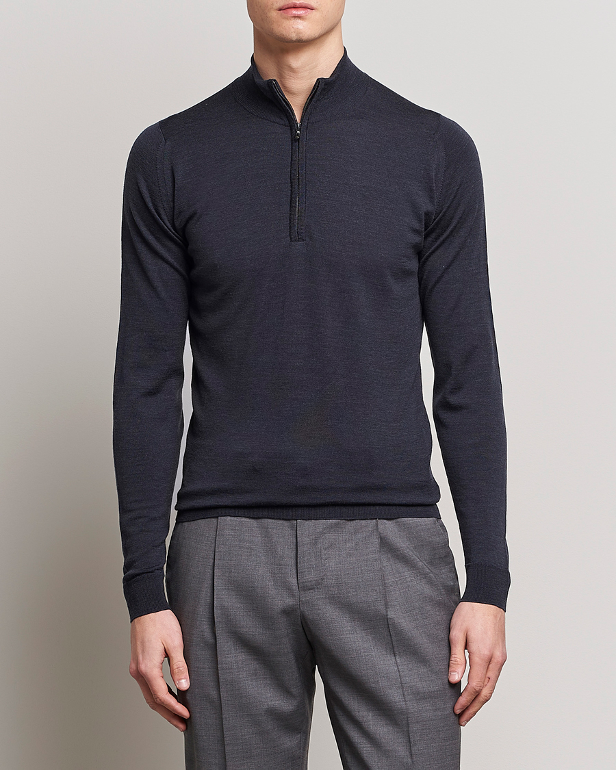 Heren | Afdelingen | John Smedley | Barrow Extra Fine Merino Half Zip Hepbrun Smoke