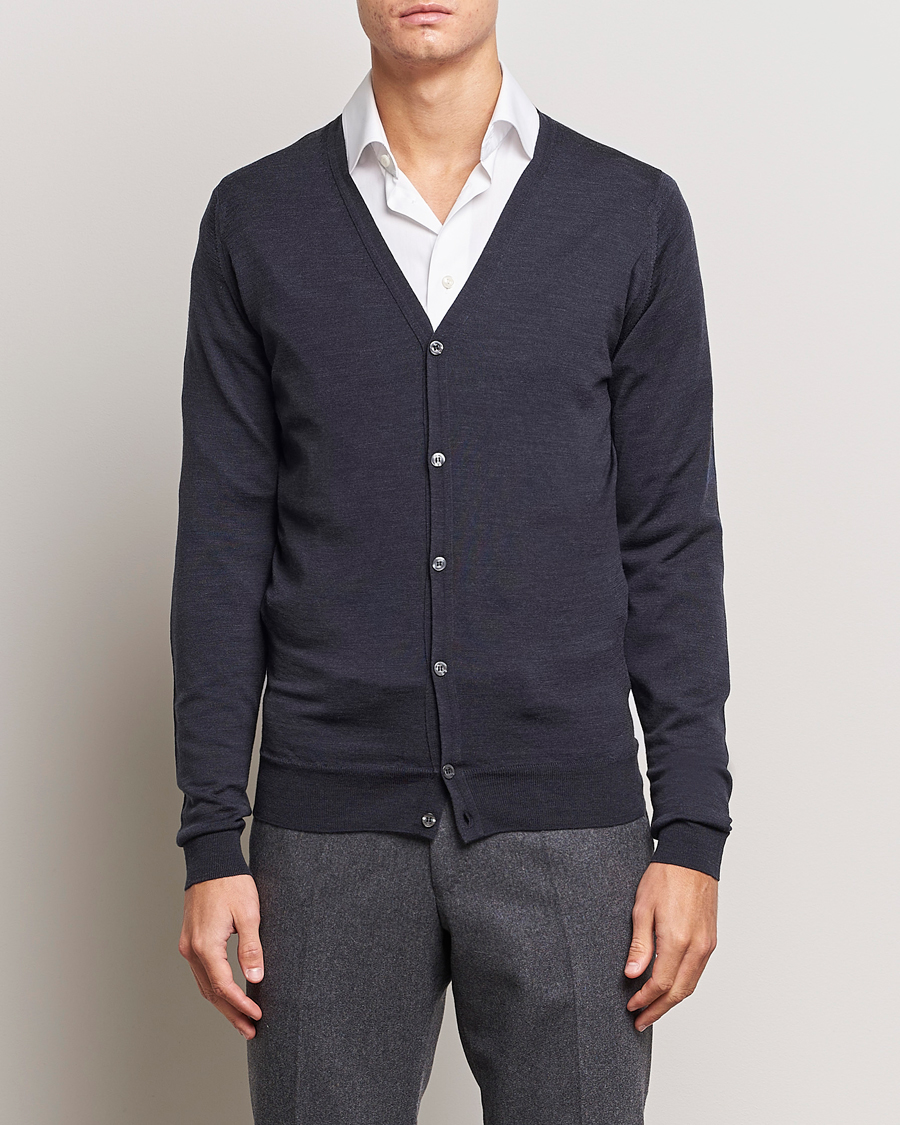Heren | Truien | John Smedley | Petworth Extra Fine Merino Cardigan Hepburn Smoke