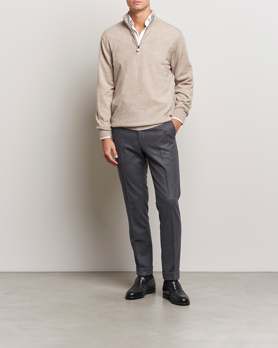 Heren | Truien | Piacenza Cashmere | Cashmere Half Zip Sweater Beige