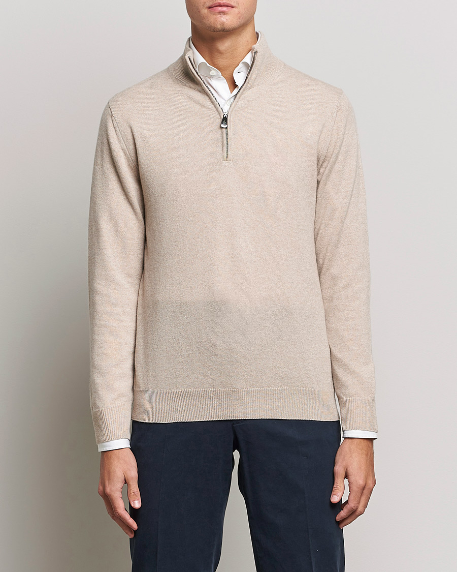 Heren |  | Piacenza Cashmere | Cashmere Half Zip Sweater Beige