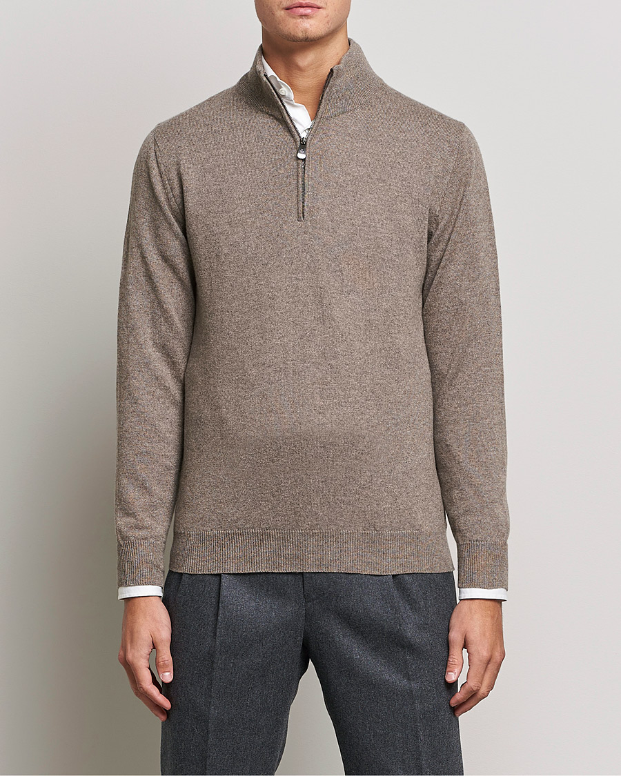 Heren | Half-zip | Piacenza Cashmere | Cashmere Half Zip Sweater Brown