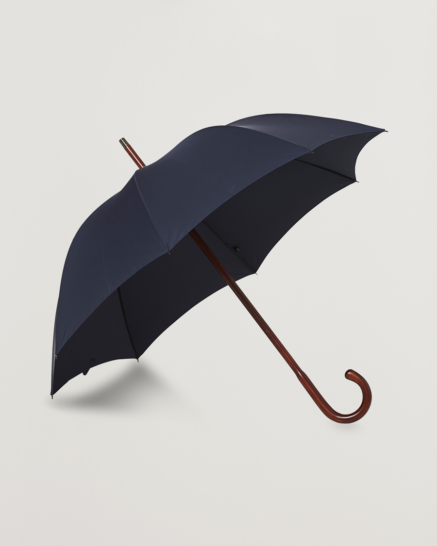 Heren | Paraplu's | Fox Umbrellas | Polished Cherrywood Solid Umbrella Navy