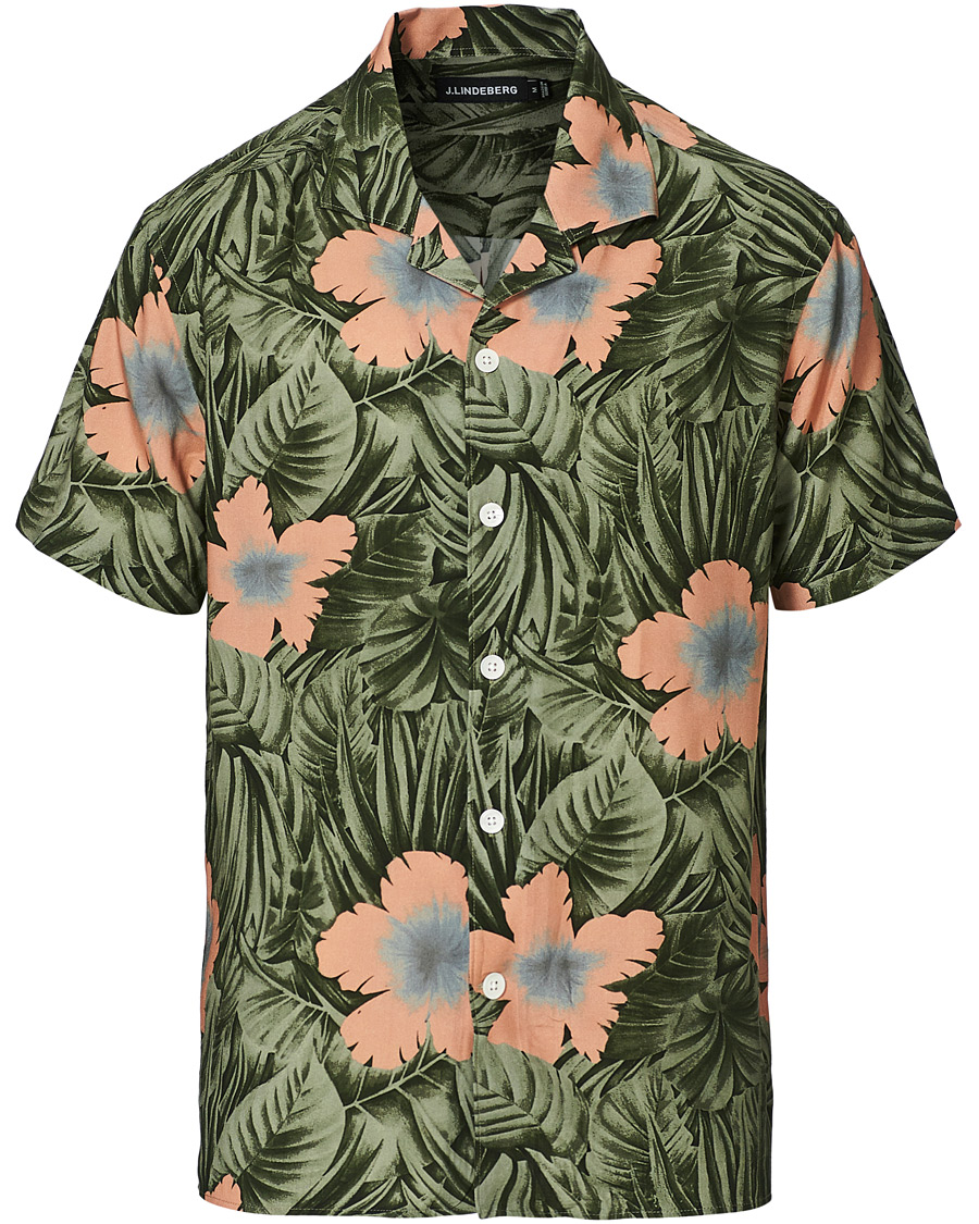 Heren | Overhemden | J.Lindeberg | Printed Short Sleeve Camp Collar Shirt Sage