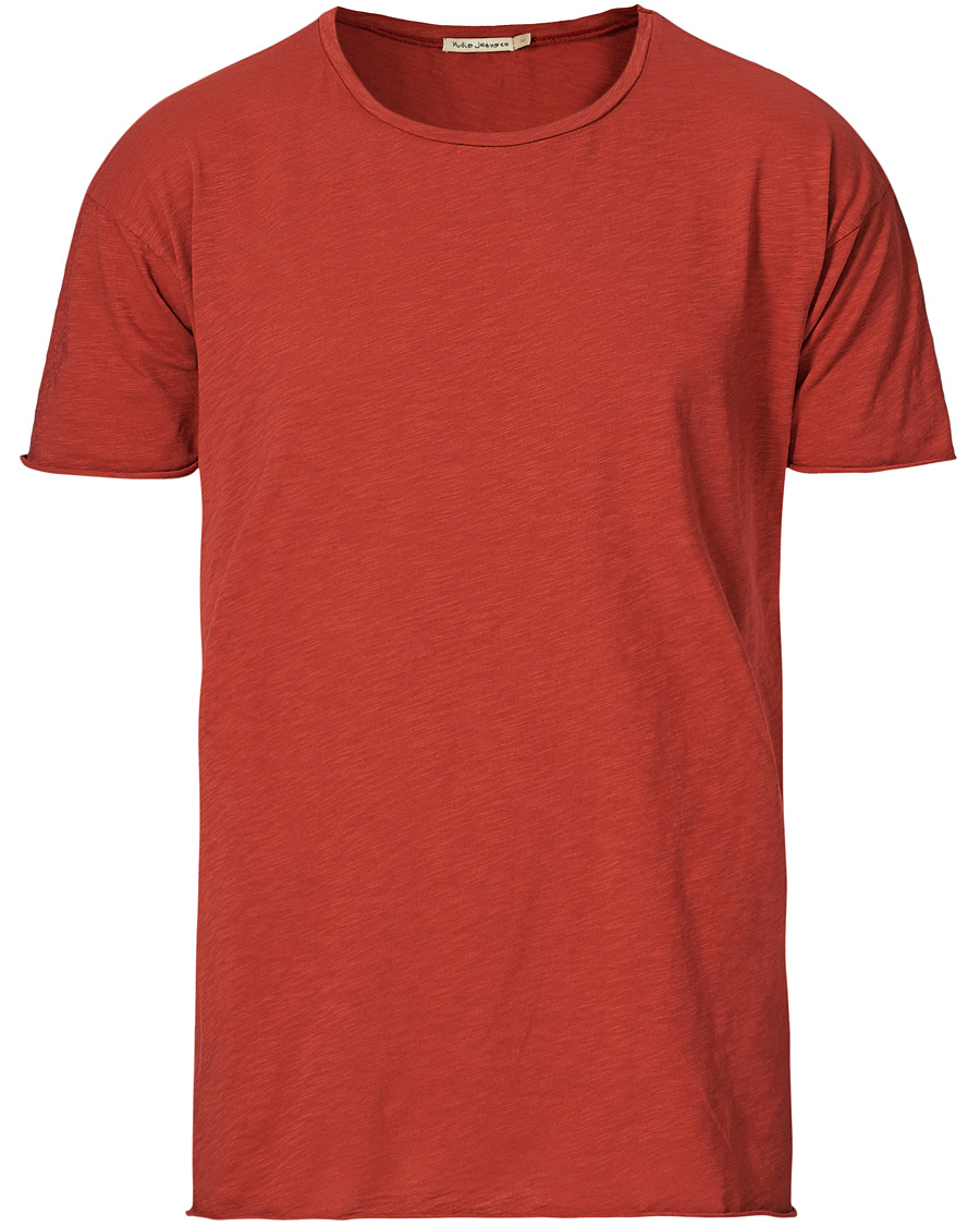 Heren | T-shirts | Nudie Jeans | Roger Slub Crew Neck Tee Poppy Red
