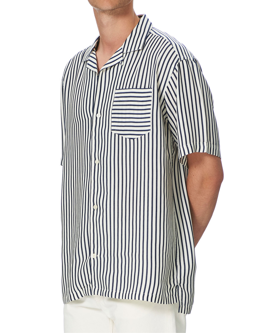 Heren | Overhemden | Gant | Rel Stripe Camp Collar Short Sleeve Shirt White/Blue