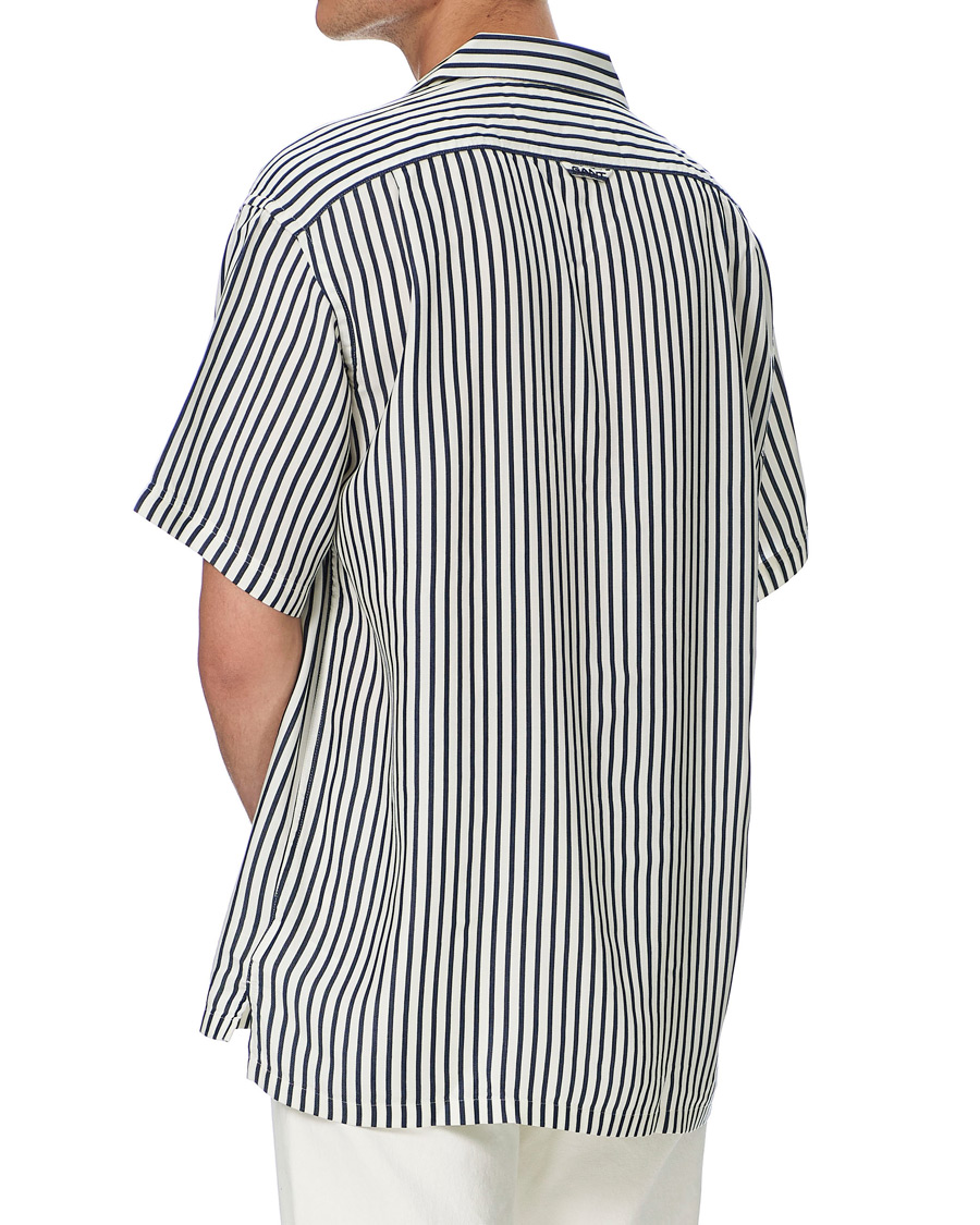 Heren | Overhemden | Gant | Rel Stripe Camp Collar Short Sleeve Shirt White/Blue