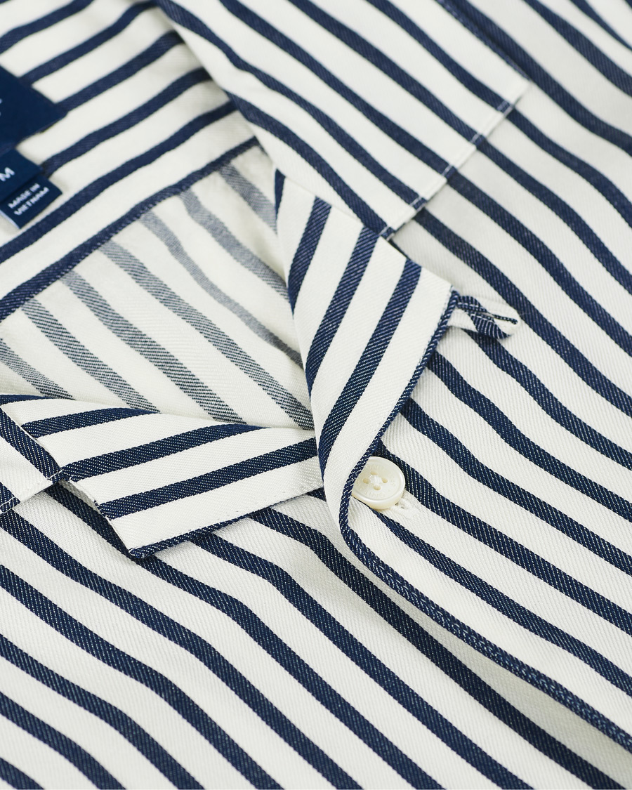 Heren | Overhemden | Gant | Rel Stripe Camp Collar Short Sleeve Shirt White/Blue