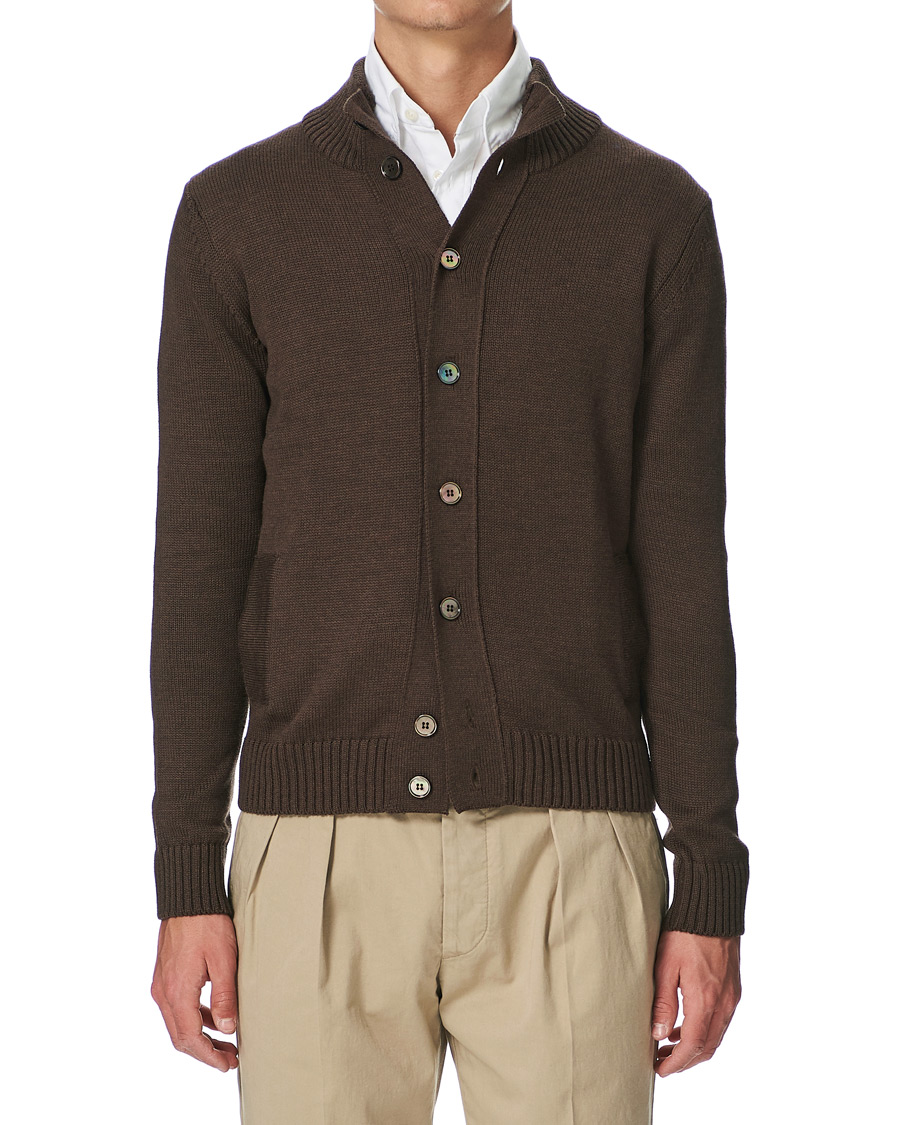 Heren | Truien | Stenströms | Heavy Merino Wool Cardigan Brown