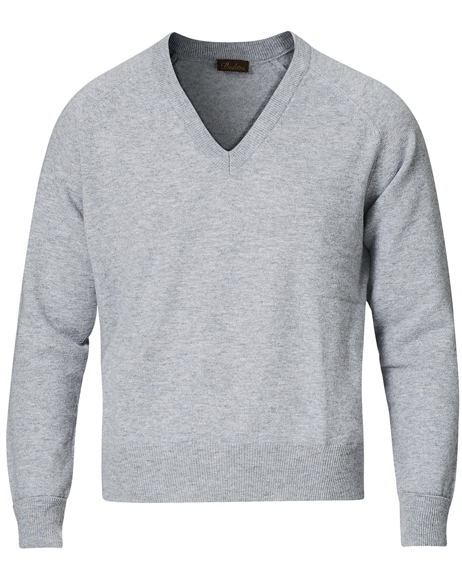 Heren | Truien | Stenströms | Washed Merino Deep V-Neck Grey