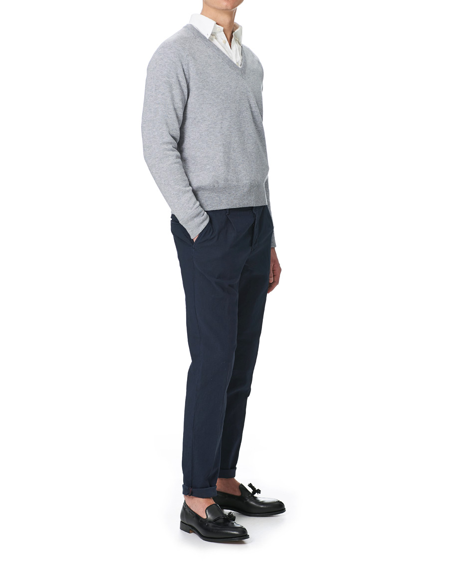 Heren | Truien | Stenströms | Washed Merino Deep V-Neck Grey