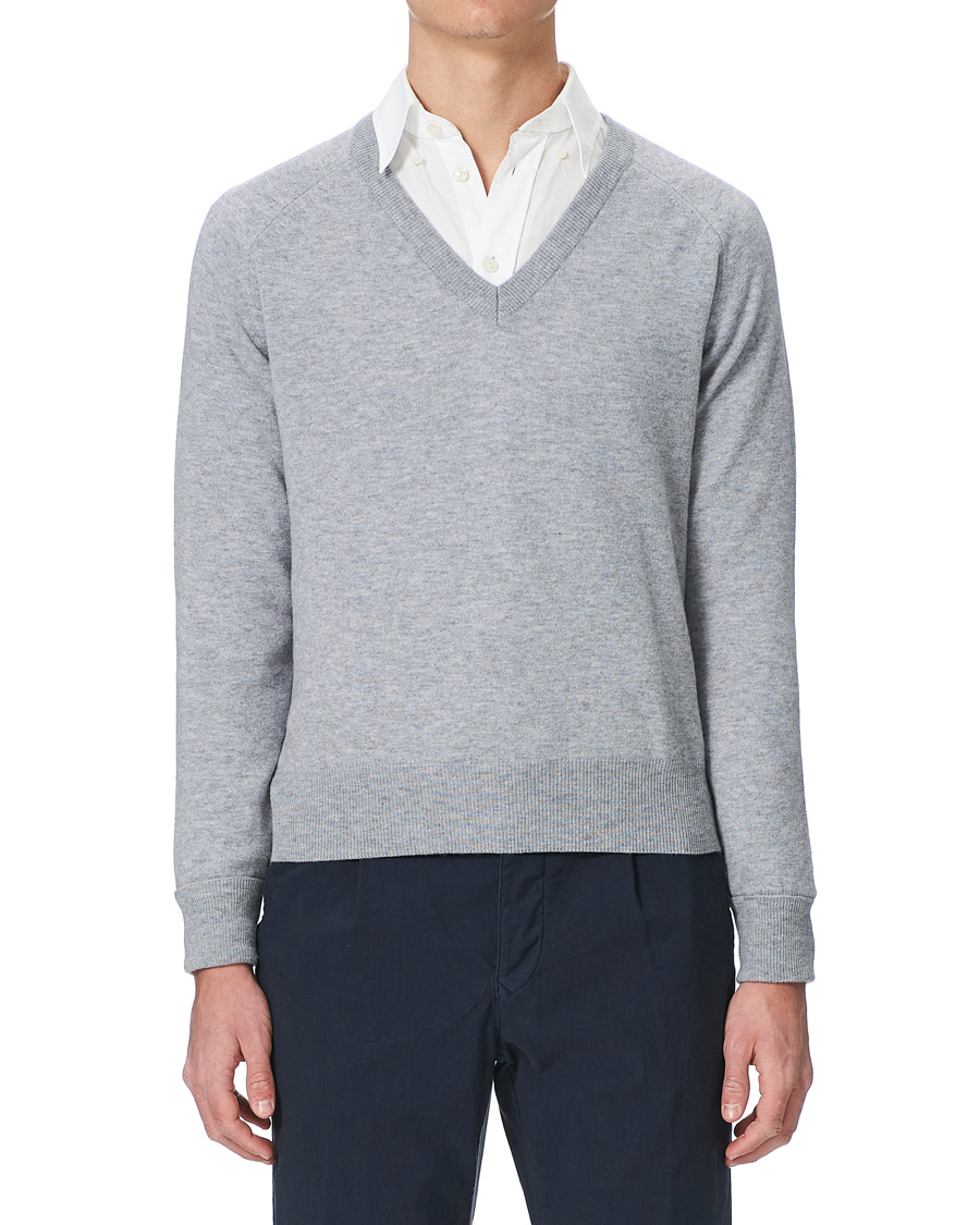 Heren | Truien | Stenströms | Washed Merino Deep V-Neck Grey