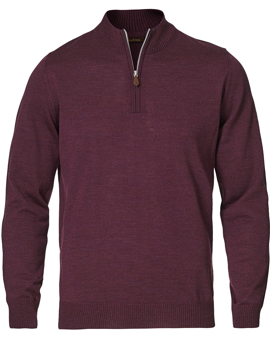 Heren | Truien | Stenströms | Merino Half Zip Burgundy Mouliné