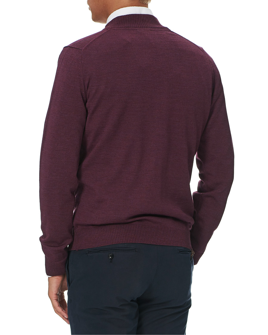 Heren | Truien | Stenströms | Merino Half Zip Burgundy Mouliné
