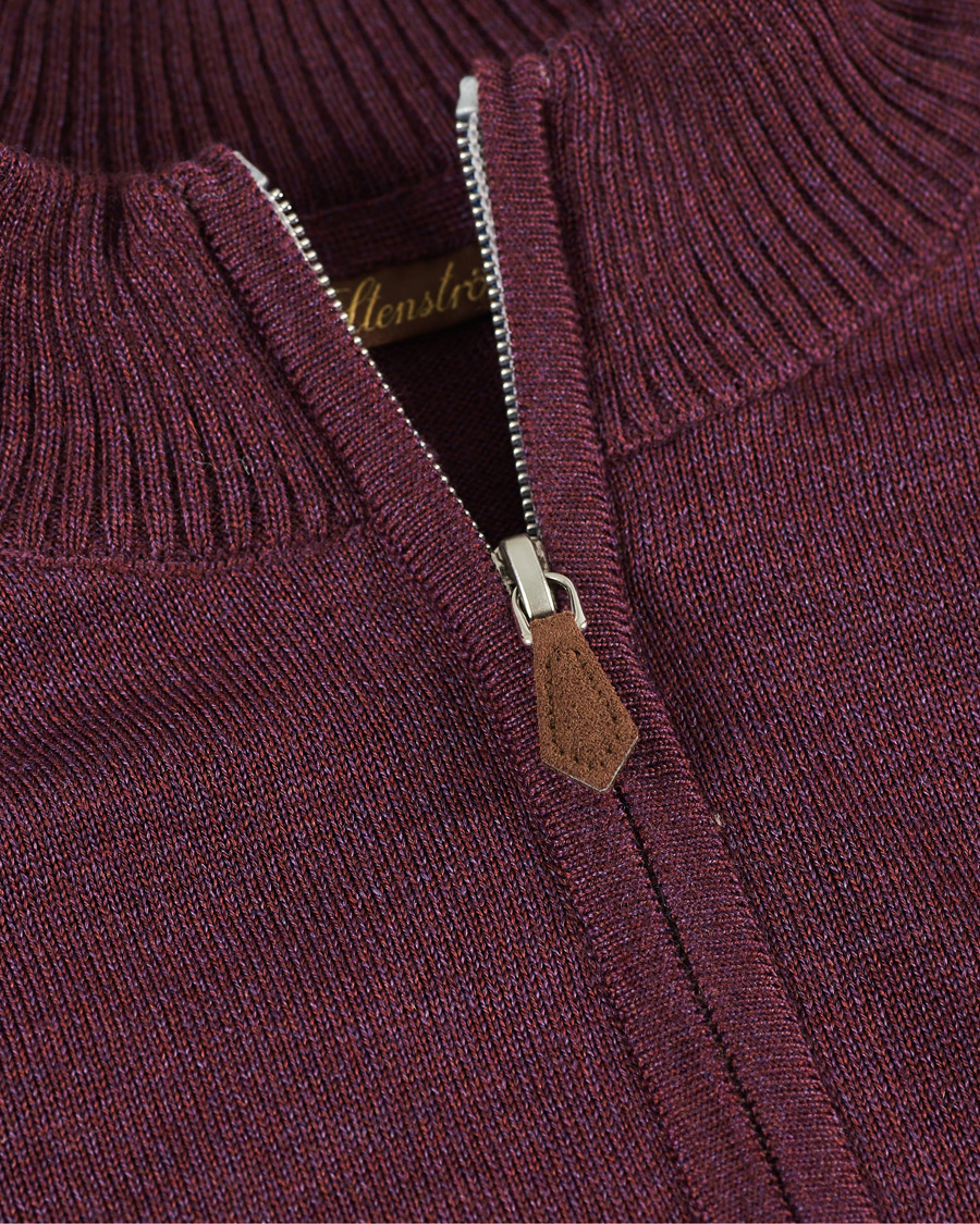 Heren | Truien | Stenströms | Merino Half Zip Burgundy Mouliné