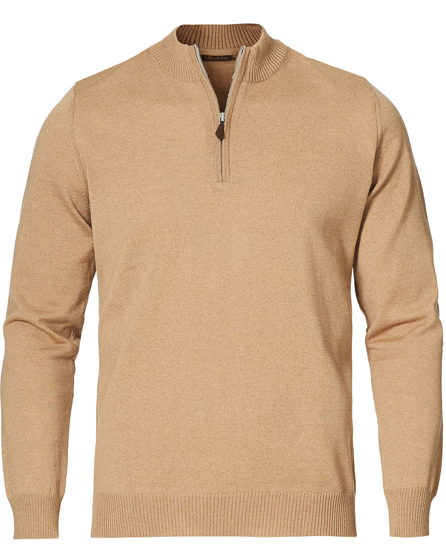 Heren | Truien | Stenströms | Merino Half Zip Light Beige