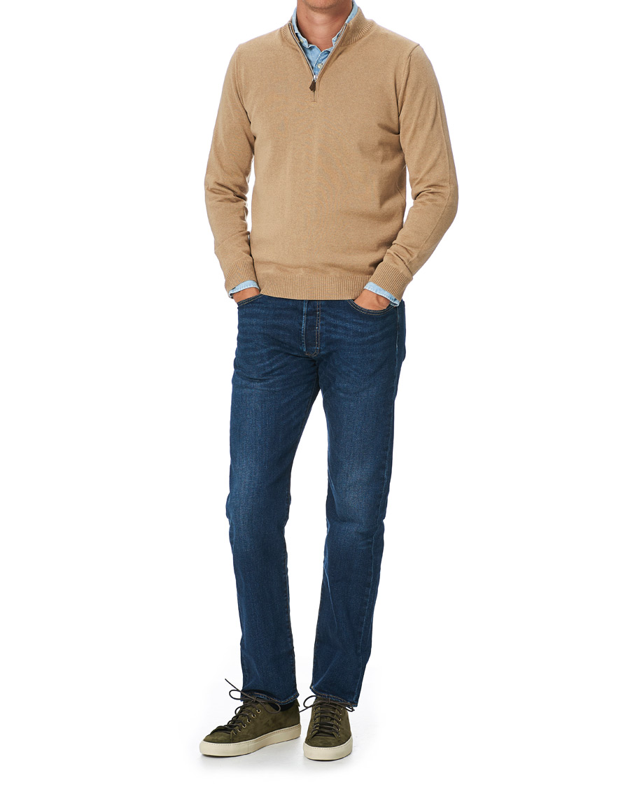Heren | Truien | Stenströms | Merino Half Zip Light Beige