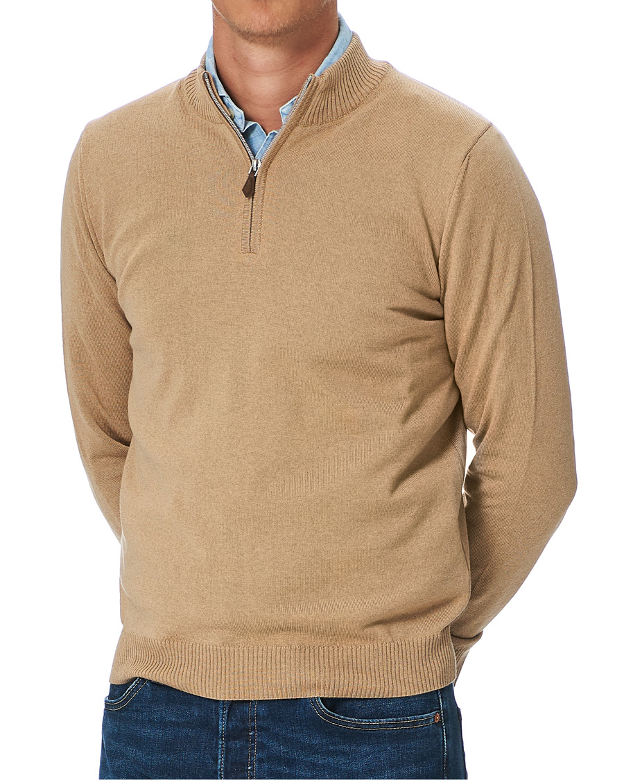 Heren | Truien | Stenströms | Merino Half Zip Light Beige