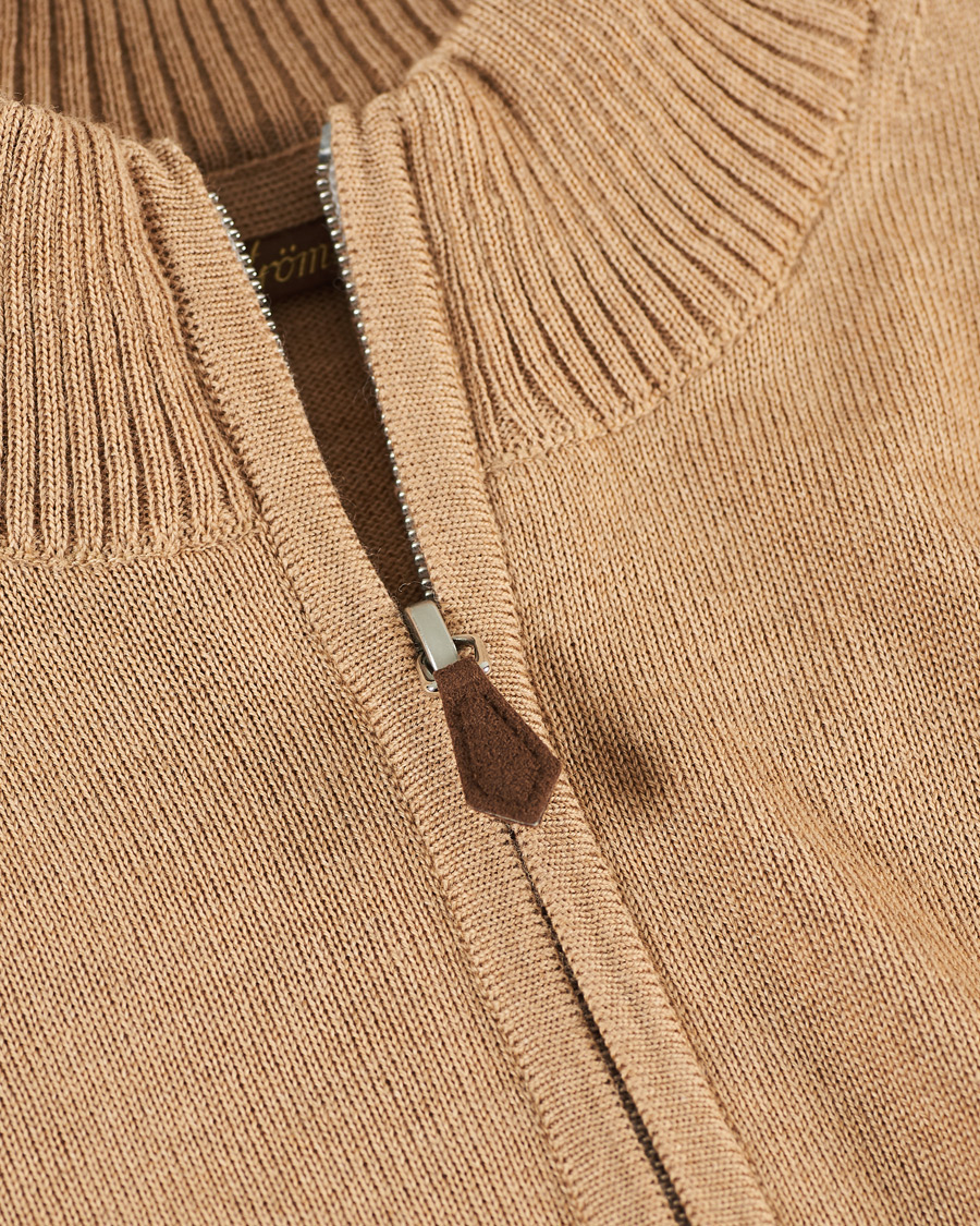 Heren | Truien | Stenströms | Merino Half Zip Light Beige