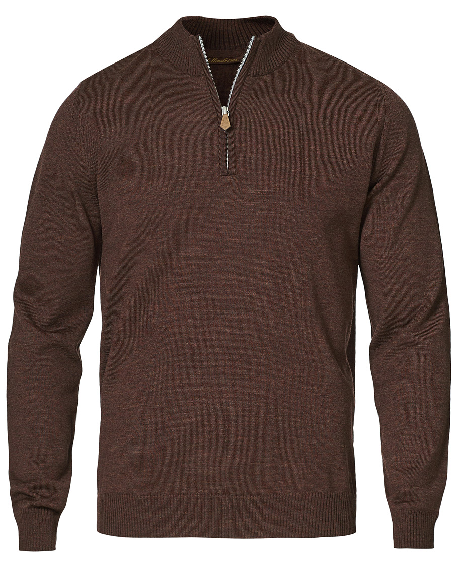 Heren | Truien | Stenströms | Merino Half Zip Brown