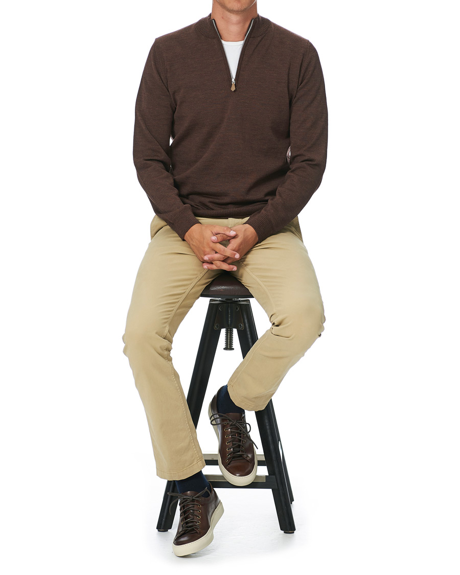 Heren | Truien | Stenströms | Merino Half Zip Brown