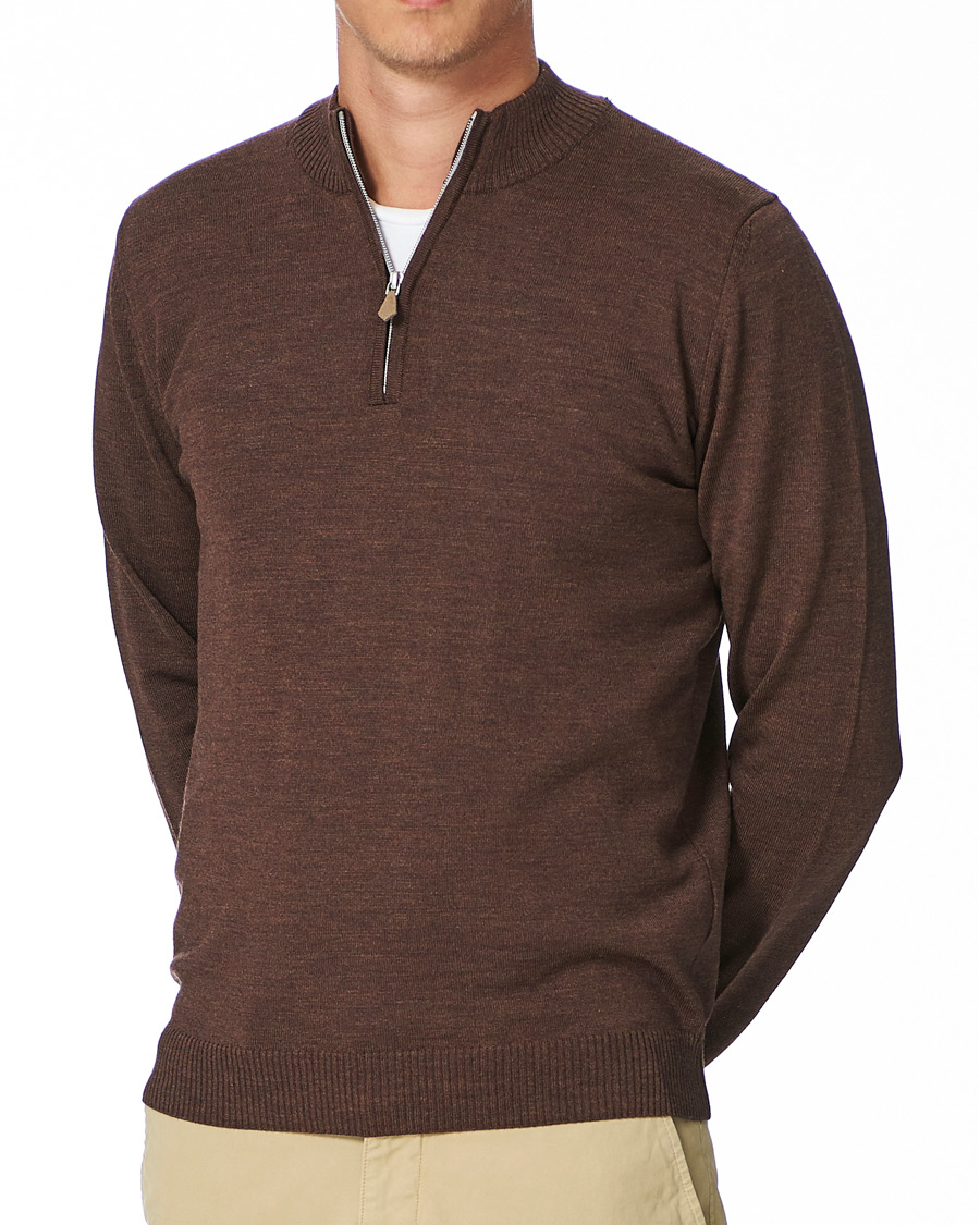 Heren | Truien | Stenströms | Merino Half Zip Brown