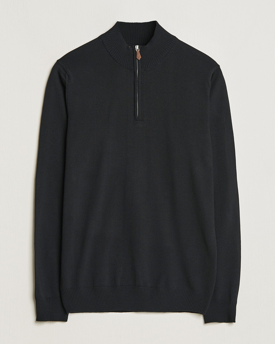 Heren | Truien | Stenströms | Merino Half Zip Black