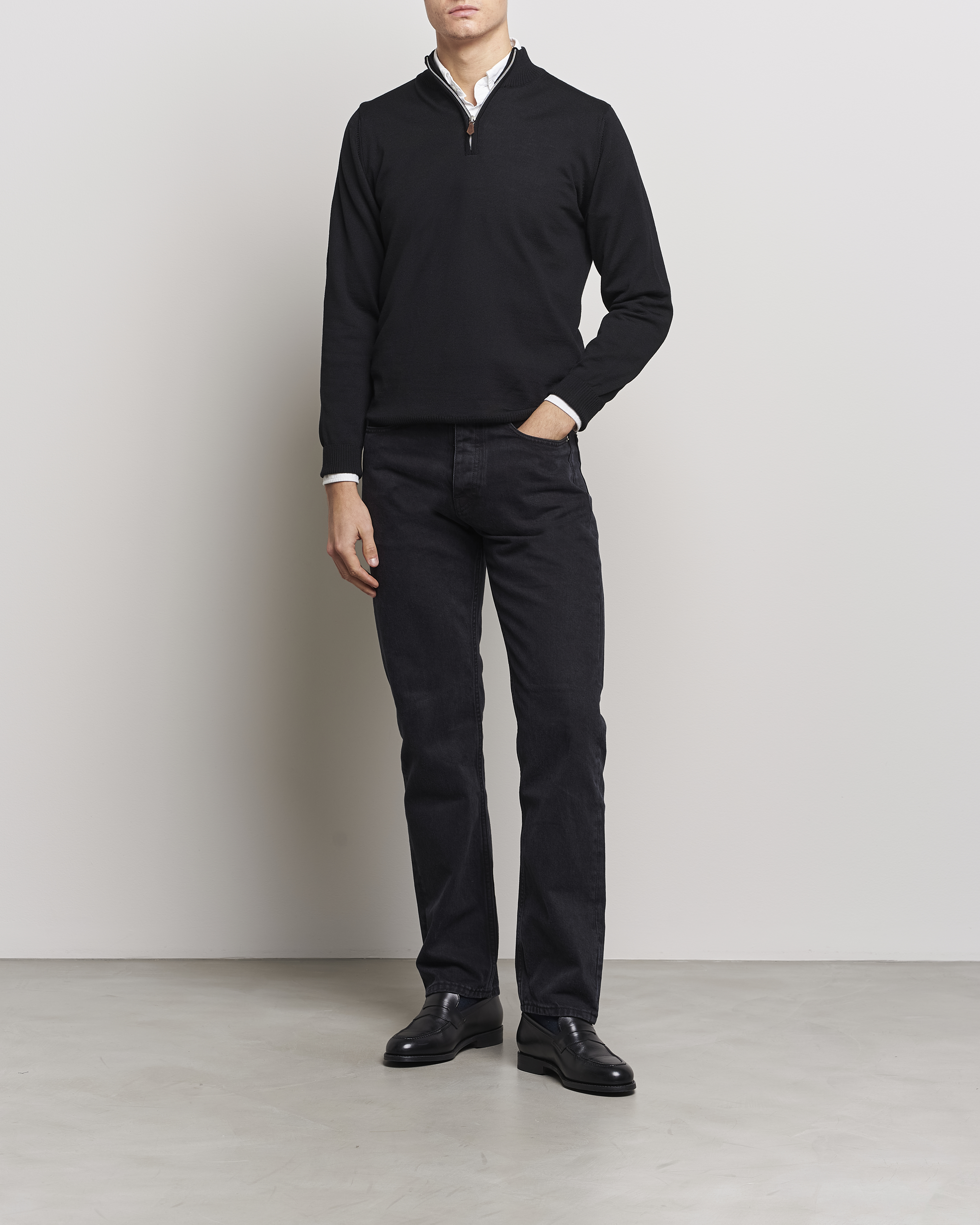 Heren | Truien | Stenströms | Merino Half Zip Black