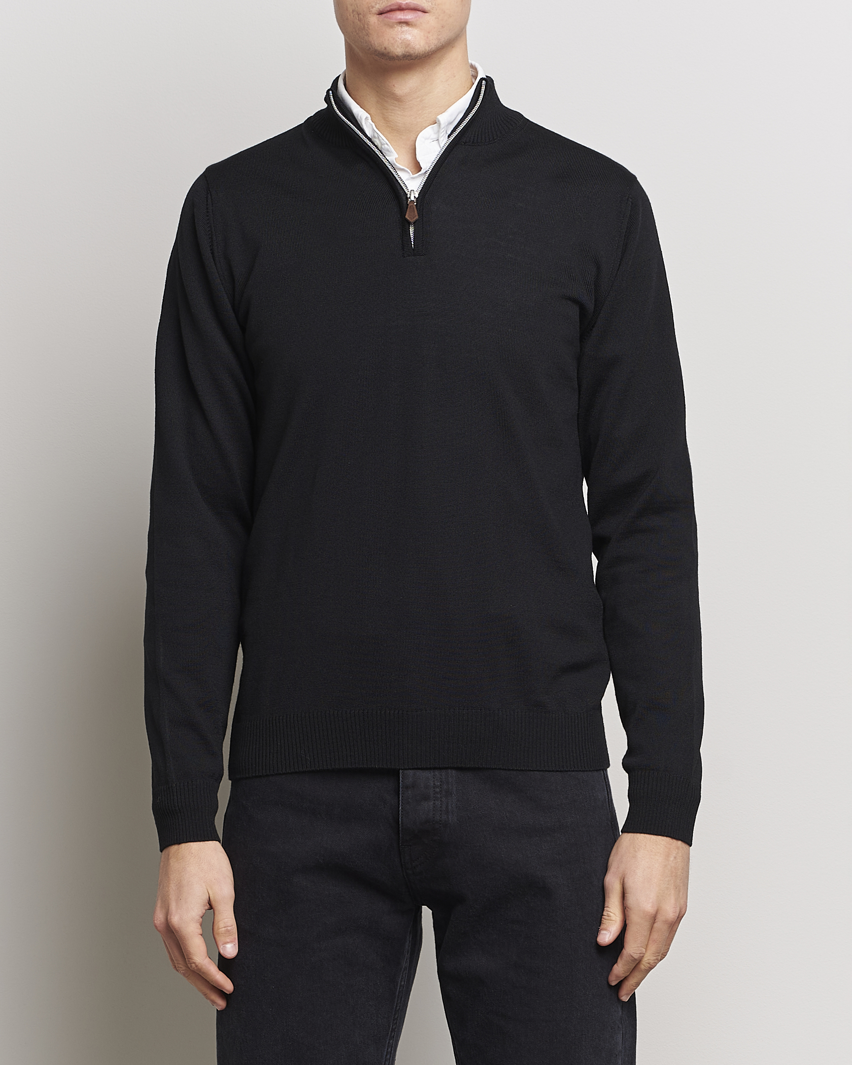 Heren | Truien | Stenströms | Merino Half Zip Black