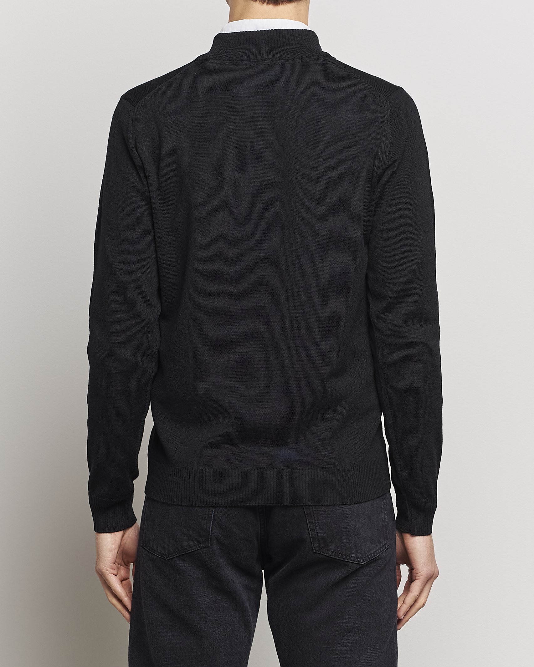 Heren | Truien | Stenströms | Merino Half Zip Black
