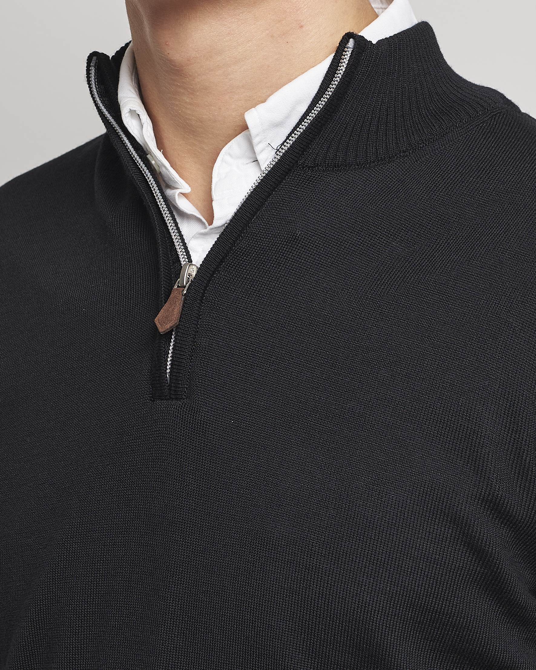 Heren | Truien | Stenströms | Merino Half Zip Black