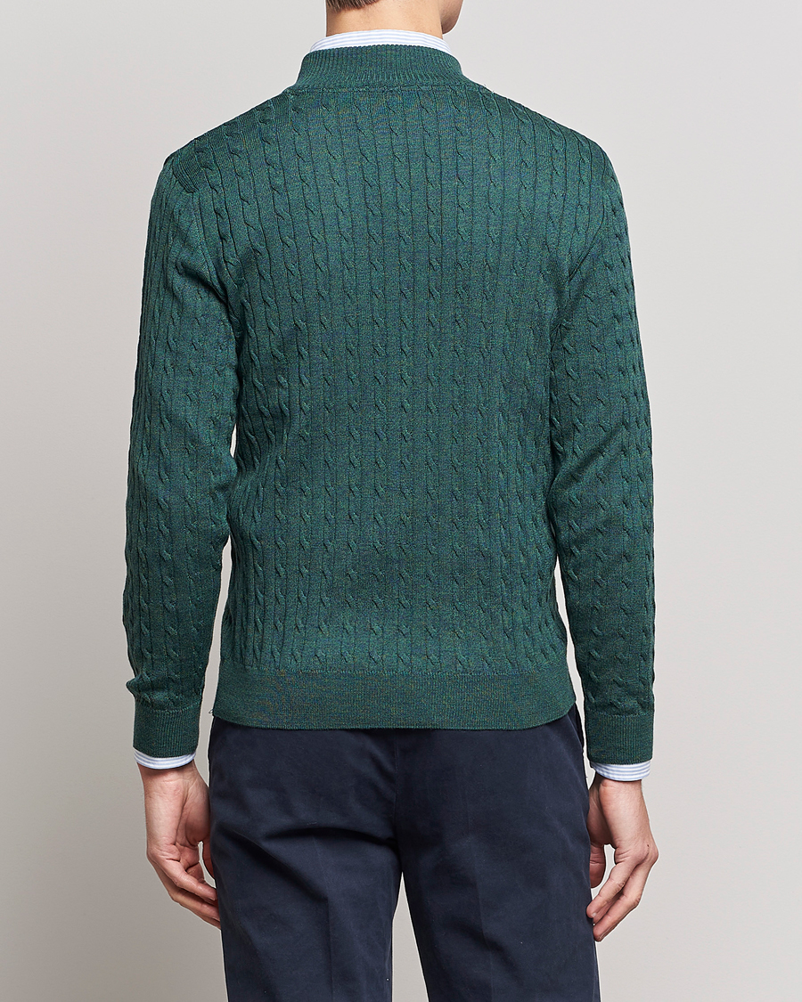Heren | Truien | Stenströms | Merino Wool Cable Half Zip Green Mouliné